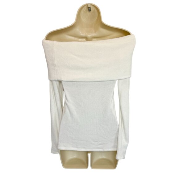 Enza Costa White Off Shoulder Foldover Ribbed Sweater NWOT - Size M - Picture 7 of 8
